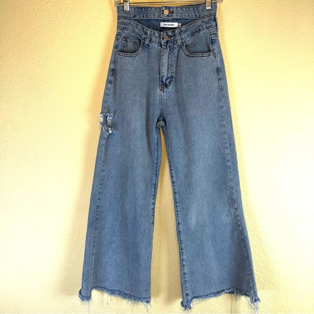 Ashi Studio Cut Out Waist High Rise Wide Leg Jeans Light Wash Sz M